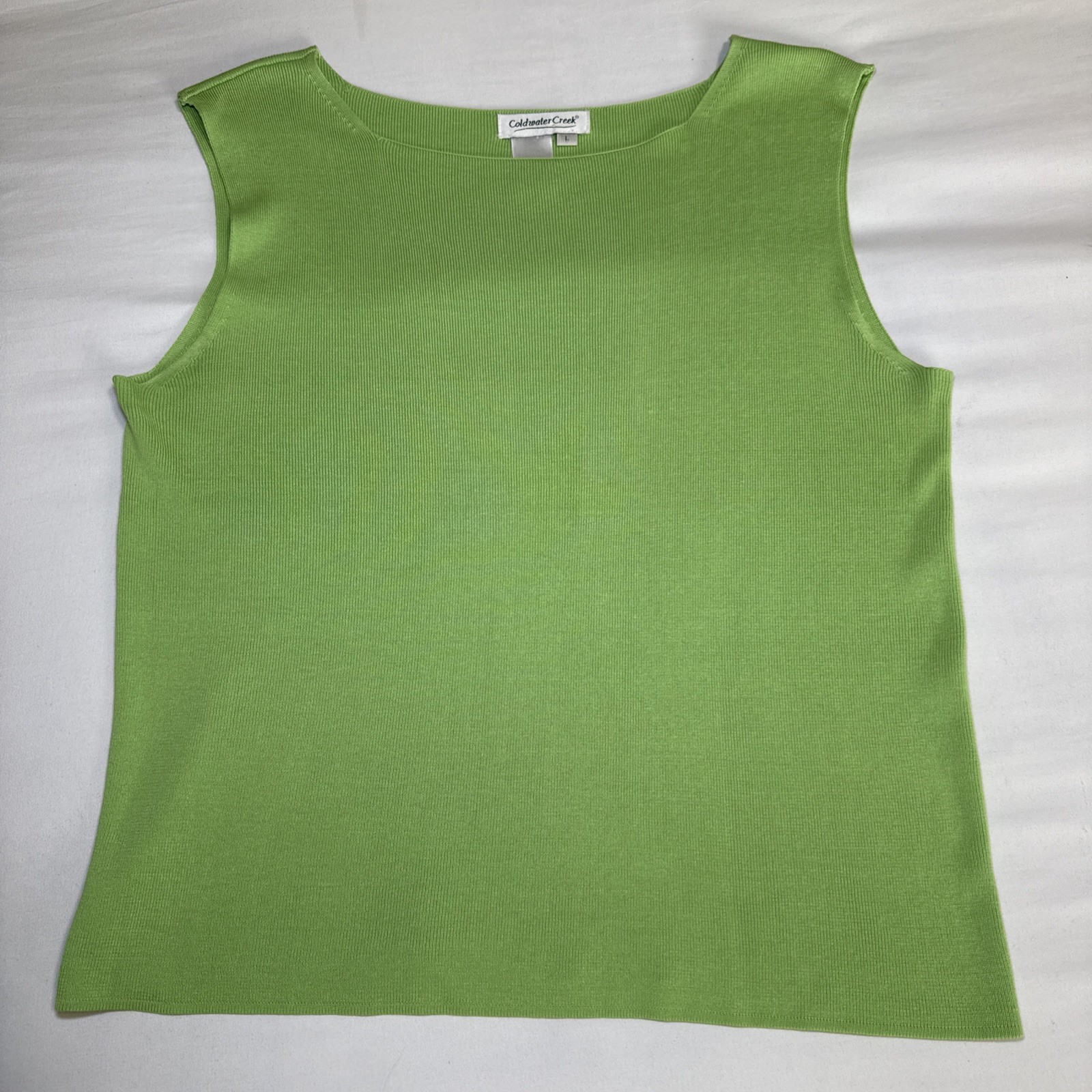 Coldwater Creek Sleeveless Tank Shell Celery Green Large Silk Cotton Blend Knit