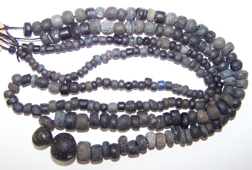 African Trade Antique Vintage Excavated (?) Black Glass Beads