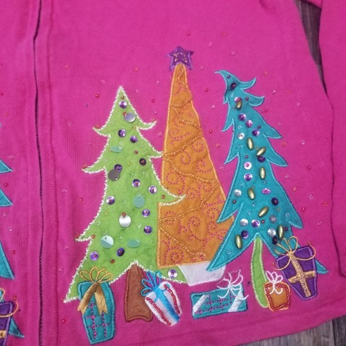 Vintage Christmas Cardigan Ugly Sweater Embellished Colorful Houses Medium - Bild 3 von 11
