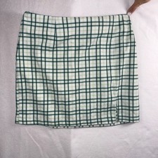 Wild Fable Green and White Plaid Mini Skirt with Side Slit Size 14