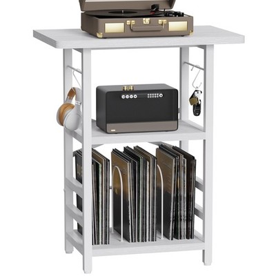 Record Player Stand Extended Desktop Vinyl Storage White AH0070-WH YAKANJ Large
