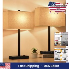21" Touch Dimmable Table Lamps Set of 2 USB AC Outlets Beige Linen Shade LED