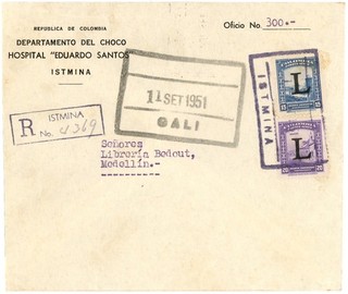 LANSA 1951 Colombia R cover; Istmina without National stamps; Authority mail