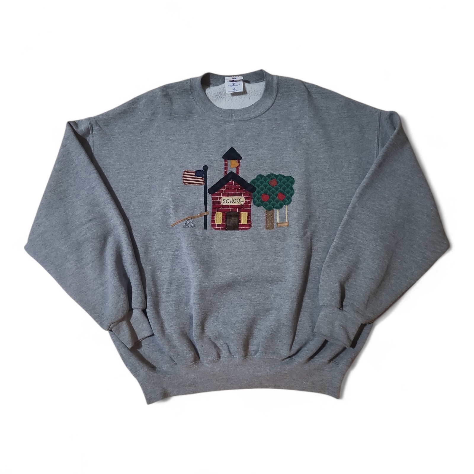 Vtg 90s Jerzees Super Sweats Sweatshirt School Embroidery Gray Size XXL USA