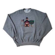 Vtg 90s Jerzees Super Sweats Sweatshirt School Embroidery Gray Size XXL USA