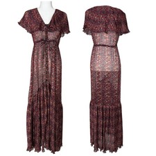 byTiMo NWOT Sheer Chiffon Button Front Floral Maxi Dress Size M Micro Pleated