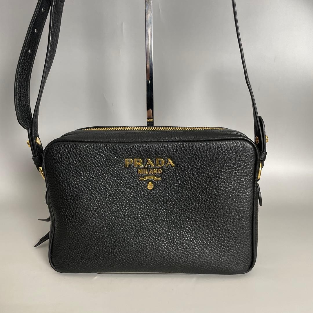 Prada Very Good Condition Black Vitello Leather Shoulder Bag Camera Prada