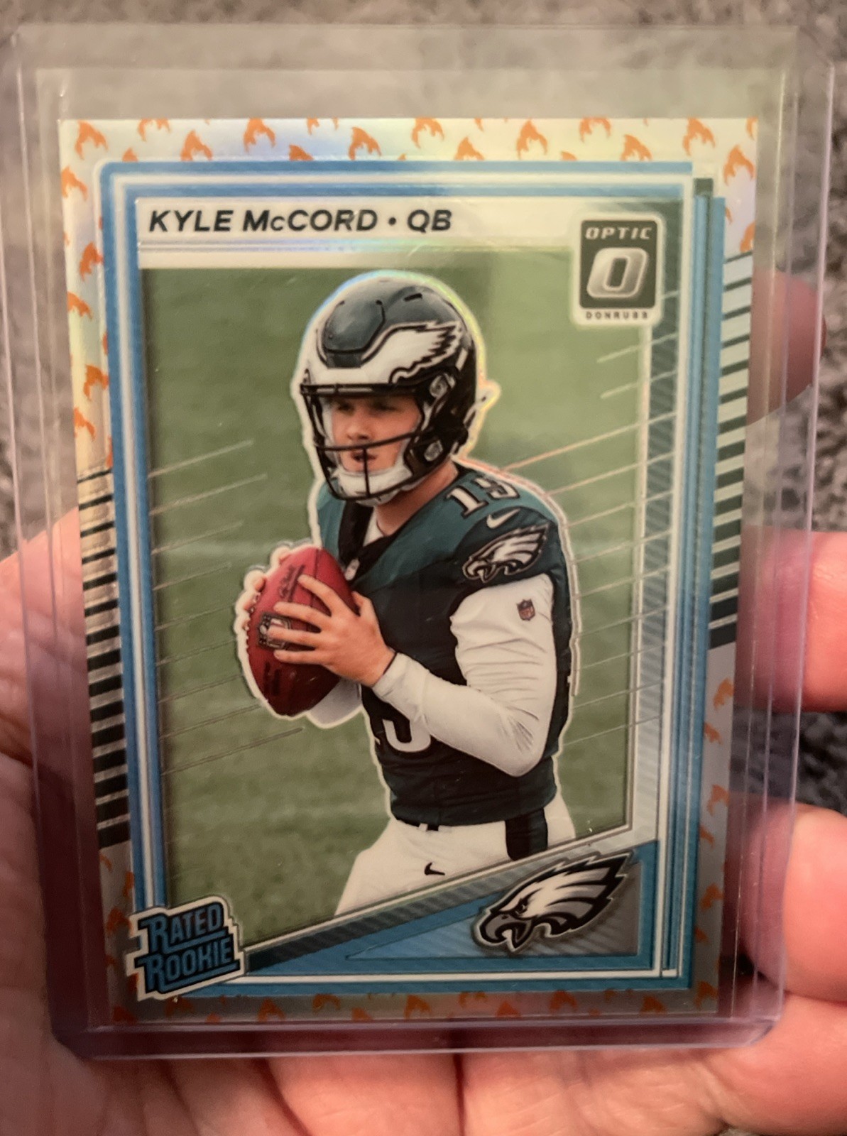 2025 Panini Donruss Optic Kyle McCord Rated Rooked FIRE EMOJI 283 Eagles SSP