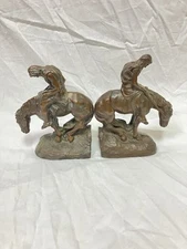 Antique Bronze End Of The Trail Bookends KBW Kathodian Bronze Works Artbronz MCM