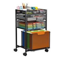 Rolling File Cart with 3 Storage Drawers, Under Desk Filing Cabinet with DIY Div