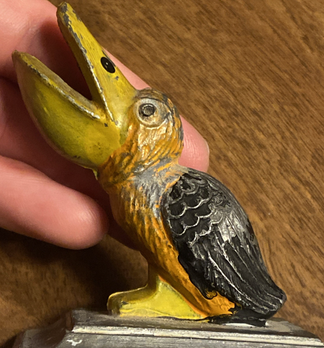 Mensola portapenne scrivania metallo fuso toucano bocca aperta vintage decorazione vecchia statua C15 - Foto 6 di 24