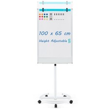 Mobile Magnetic Whiteboard Height-Adjustable Dry Erase Board on Wheels 100X65 cm