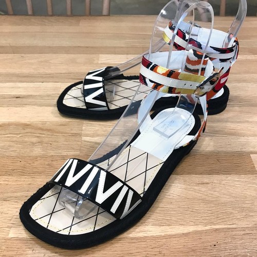 LOUIS VUITTON Women Sandals Leather Satin Black Multicolor Ankle Strap Size 35.5 - Picture 2 of 10