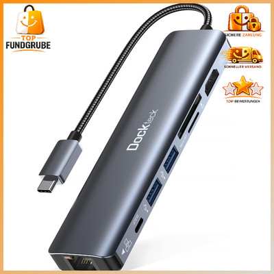USB C Hub 7-in-1 Adapter 4K 60Hz HDMI Ethernet RJ45 100W Power Delivery