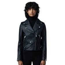 Mackage Baya-R Leather Biker Moto Jacket Blac...