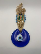 Blue Glass Evil Eye Nazar Wall Hanging Talisman with Macrame