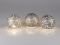 3Er Set Led Kugellampen Mit Spruch D. 10Cm Grau Aus Glas Mit Timer Formano