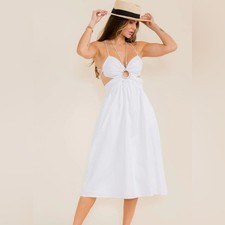 Women’s White Sleeveless open back key hole Midi Dress NWT