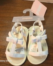 NWT Gymboree Baby Girl Crib Shoes White Strap Sandal Bow Hook Loop Closure Sz 02
