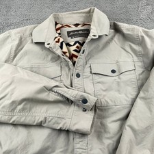 Eddie Bauer Jacket Mens Large Tall Gray Fleece Lined Snap Front Outdoor Shacket