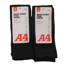 A4 Boys Youth Socks Shoe Size 4-6 Black Tube Socks 2 Pairs