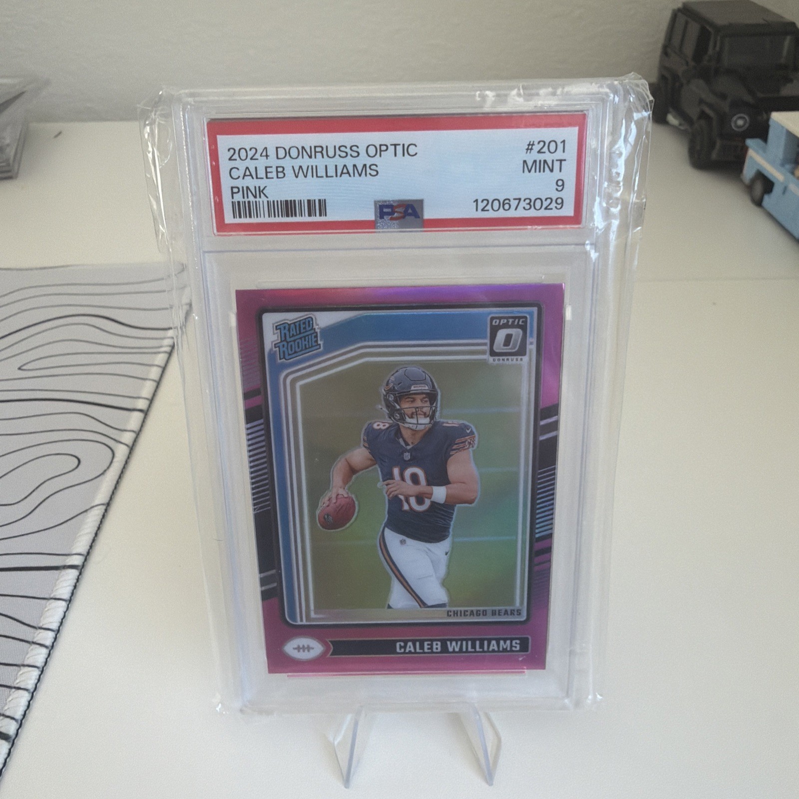 2024 Donruss Optic Football Pink Prizm #201 Caleb Williams RC Bears PSA 9