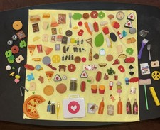HUGE Lot Mini Kitchen Play Food, Accessories ,Fruit, Meat Dessert Bottles Etc..