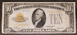 1928 $10 United States Gold Certificate Small Note