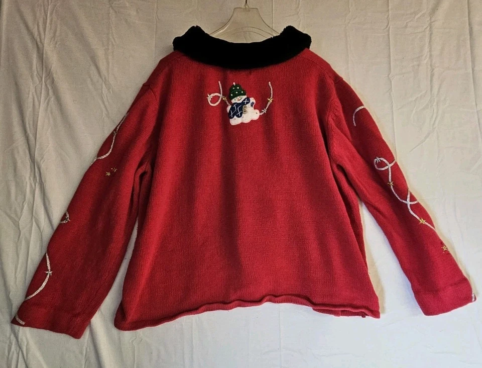 Cárdigan Designers Studio Joy para mujer XL rojo muñeco de nieve suéter Navidad vintage  Foto 3 de 4
