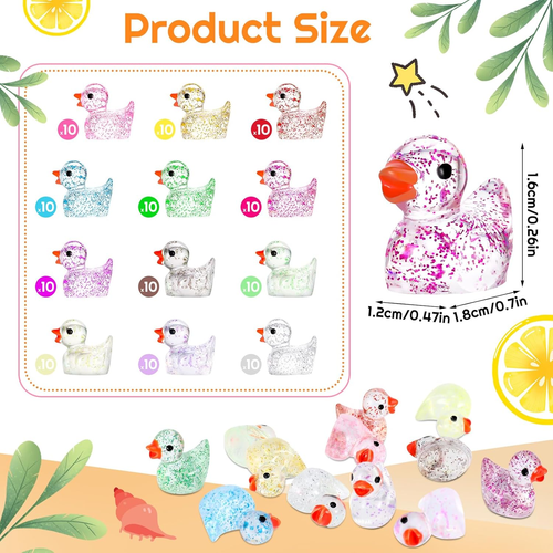 120 Glitter Mini Resin Ducks, Colorful Tiny Ducks, Miniature Glitter Duck Figure - Picture 2 of 7