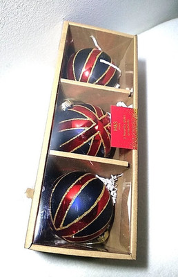 3 M&S Christmas UK Flag Ornaments Baubles Glass Balls Target London Marks Spence