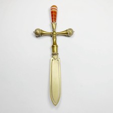 Antique Bookmark Brass Gilt Crucifix Cross Polished Banded Agate c1897 Gebruder