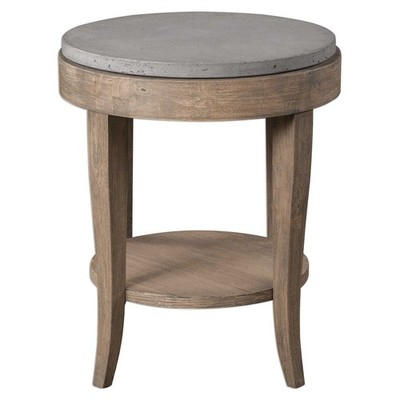 Uttermost 25909 Deka Round Birch Wood Concrete Top Side Table