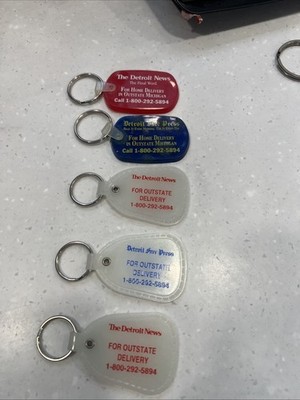5 Vintage The Detroit News Free Press Key Fob Ring Glow In The dark