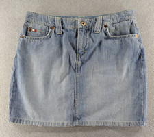 Tommy Hilfiger Women's Jean Skirt Sz 32" Blue Above Knee Back Flap Pockets Denim