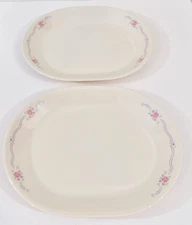 Set of 2 Corelle English Breakfast Serving Platter VTG Oval Pink Blue Floral