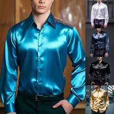 Shirt Cocktail Comfy Dress Shirt Fashion Long Sleeve Satin Silk Shirts
