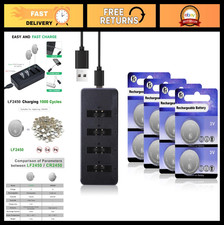 "8 Pack 2450 Rechargeable Lithium Coin Batteries  Charger - 3V CR2450 Replaceme