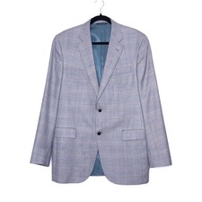 JACK VICTOR Plaid Sport Coat Wool  Silk Blend Gray Long Sleeve Men's 42L / LG
