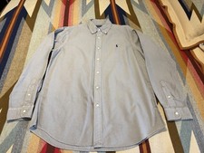 Ralph Lauren Garment Dyed Oxford Shirt Grey w/ Blue Horse Classic Fit Size Large