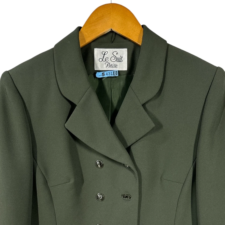 Blazer para mujer Le Suit Petite 6P verde oliva doble pecho ocho botones negocios Foto 3 de 4