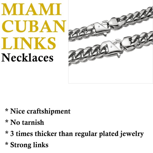 10/14 mm Voll Edelstahl Miami Hip Hop Kubanische Kette oder Armband - Bild 8 von 14