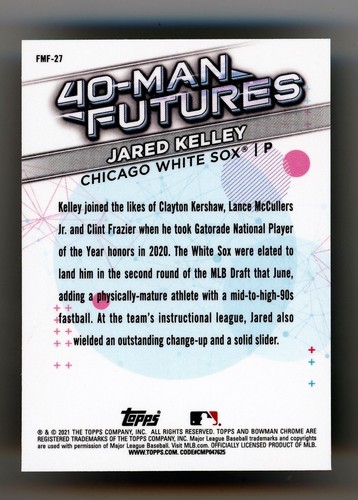 2021 Bowman Chrome 40 man Futures Jared Kelley #Fmf-27 - Afbeelding 2 van 2