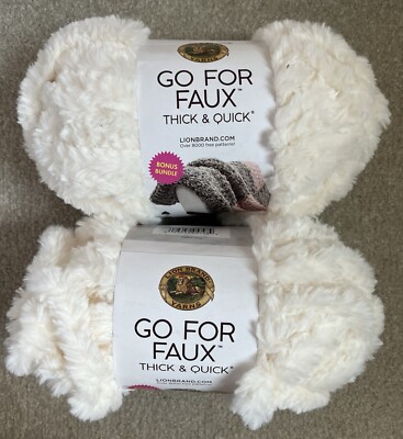 2 Lion Brand Go For Faux Thick & Quick Yarn  Baked Alaska 10.5 oz Bonus Bundles