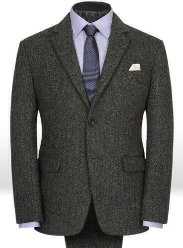 Tuta uomo grigio antracite misto lana spina di pesce tweed vintage sposo smoking invernale - Foto 10 di 10