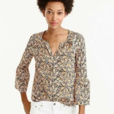 J Crew Shirt Drake's London Giraffe Print Cotton Long Sleeve Blouse Size 2