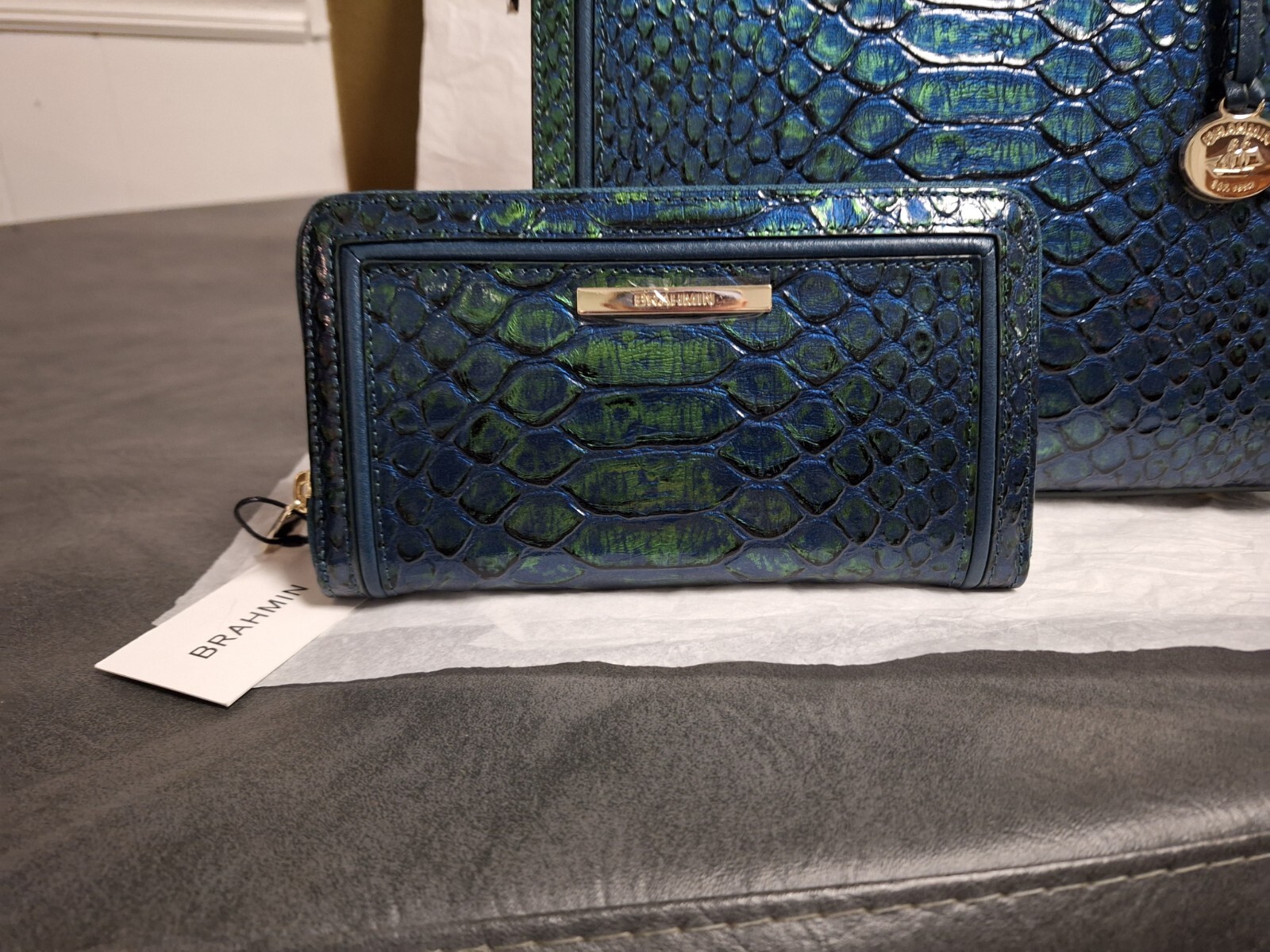 Brahmin Kalopsia Collection Small Caroline Evergreen Satchel & Matching Wallet image 2