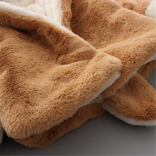 Unisex Kids Faux Fur Top Fleece Lined Hooded Coat Jacket Furry Thermal Winter - Picture 12 of 16