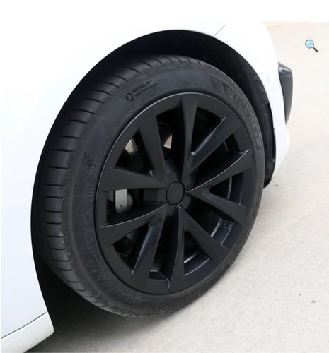 PLAID Style 4 X 18 INCH Tesla Model 3 Wheel Covers Hubcaps Matte Black - Picture 8 of 13