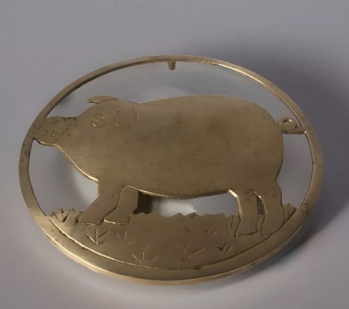 Vintage Round Solid Brass Pig Trivet 7.5” Kitchen Pig Decor Heavy - Picture 4 of 4